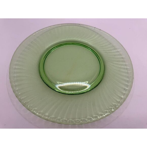 Vintage Hocking Glass Co Sprial Green Uranium Depression Glass 8" Luncheon Plate - Picture 5 of 9